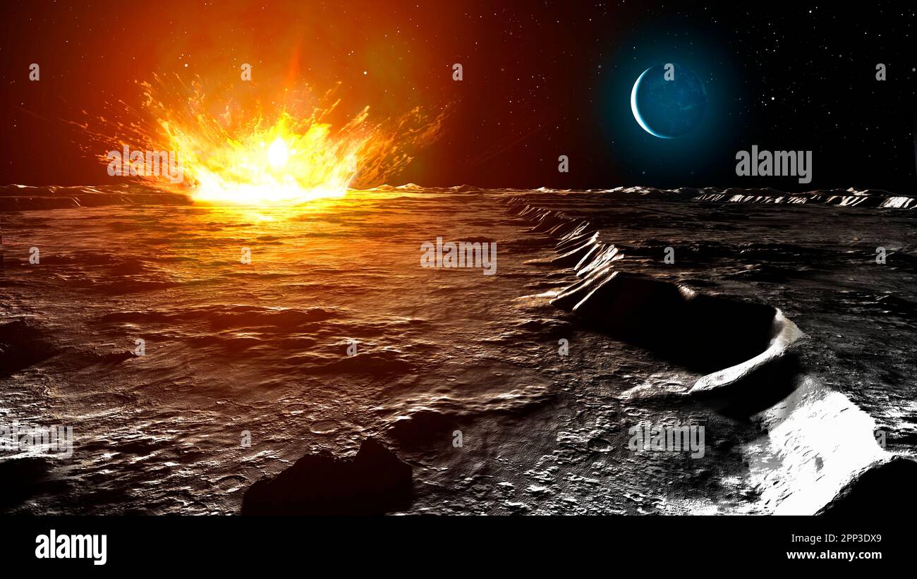 Illustrazione di un impatto sulla Luna Foto Stock