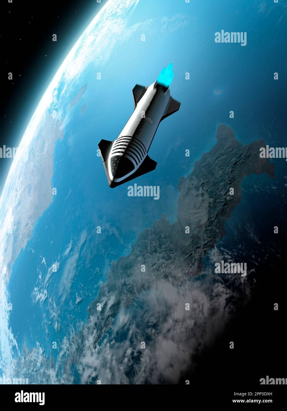 Illustrazione di Starship sopra la Terra Foto Stock