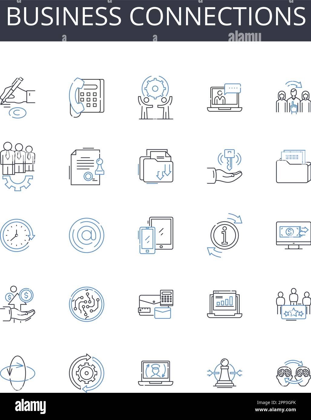 Raccolta di icone della linea di connessioni aziendali. Diversità, inclusione, uguaglianza, Empowerment, Comunità, Attivismo, collaborazione vettoriale e lineare Illustrazione Vettoriale