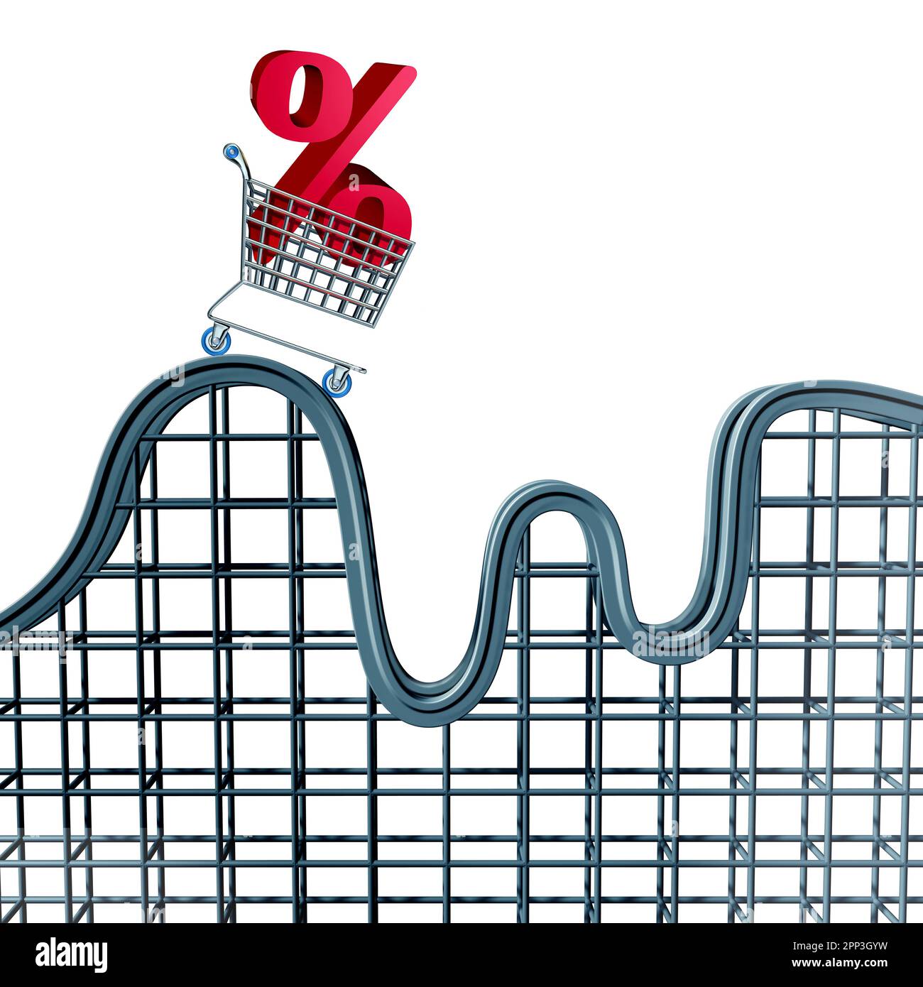 Reddito volatilità degli investimenti e tassi di interesse volatili o tasso variabile con fluttuazione di percentuale o percentuale in aumento e in calo Foto Stock