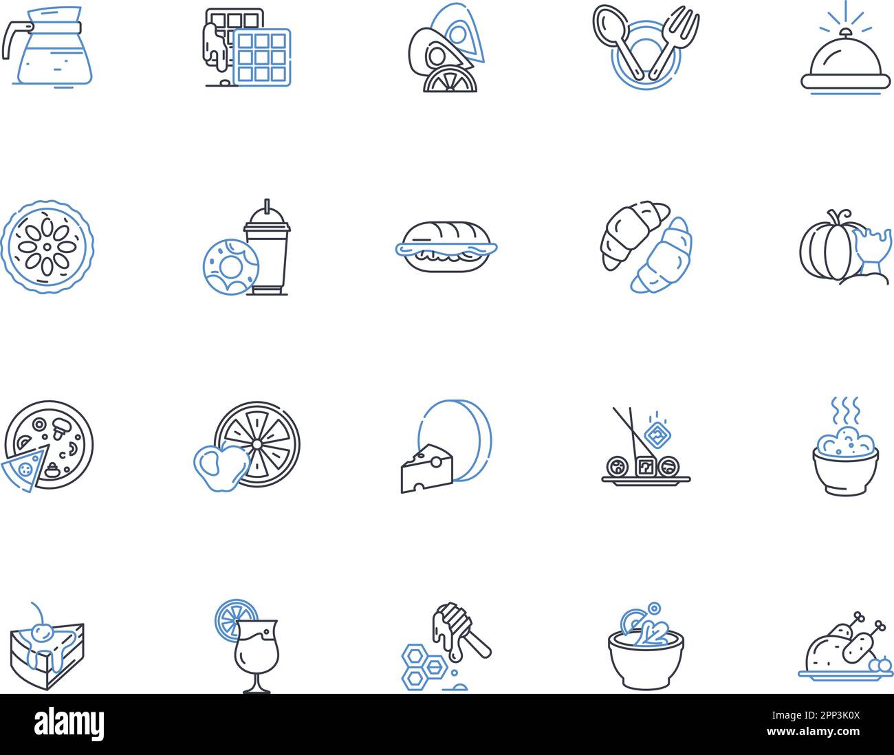 Collezione di icone della linea del negozio culinario. Gourmet, spezie, pentole, utensili, elettrodomestici, Formaggio, vettore olio d'oliva e illustrazione lineare. Cottura, gastronomia Illustrazione Vettoriale