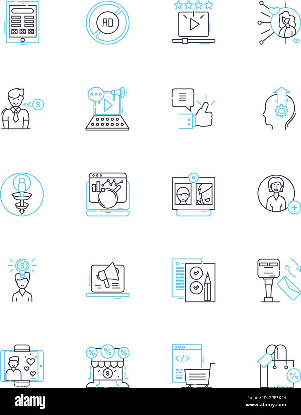Set di icone lineari esecuzione pianificazione. Logistica, strategia, esecuzione, tempistica, preparazione, Coordinamento, vettore di linea di attuazione e segnali di concetto Illustrazione Vettoriale