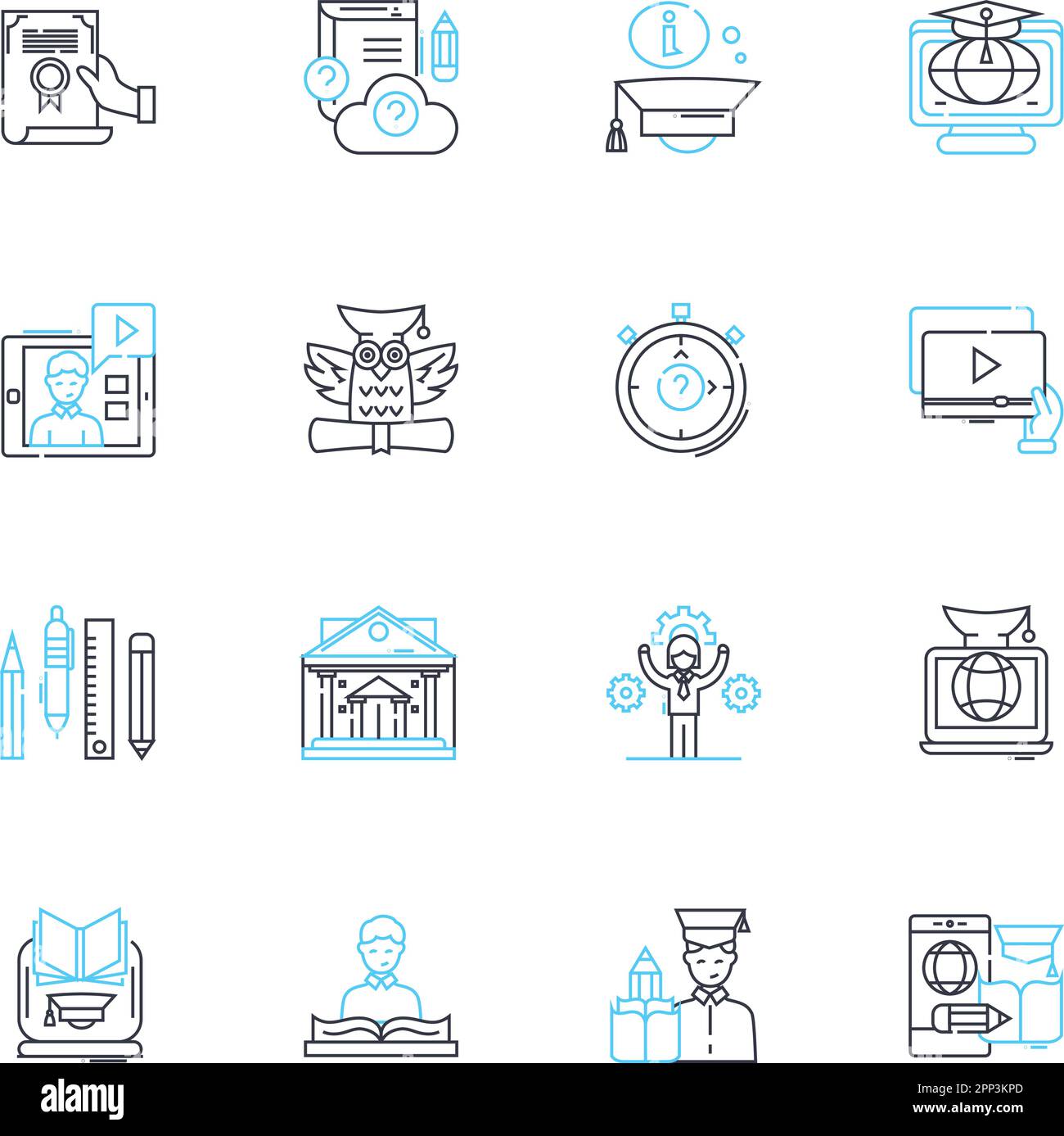 Set di icone lineari della scuola virtuale. Online, Istruzione, virtuale, apprendimento, distanza, Segnali vettoriali e concettuali remoti, di linea Homeschooling. Tecnologia,Zoom Illustrazione Vettoriale