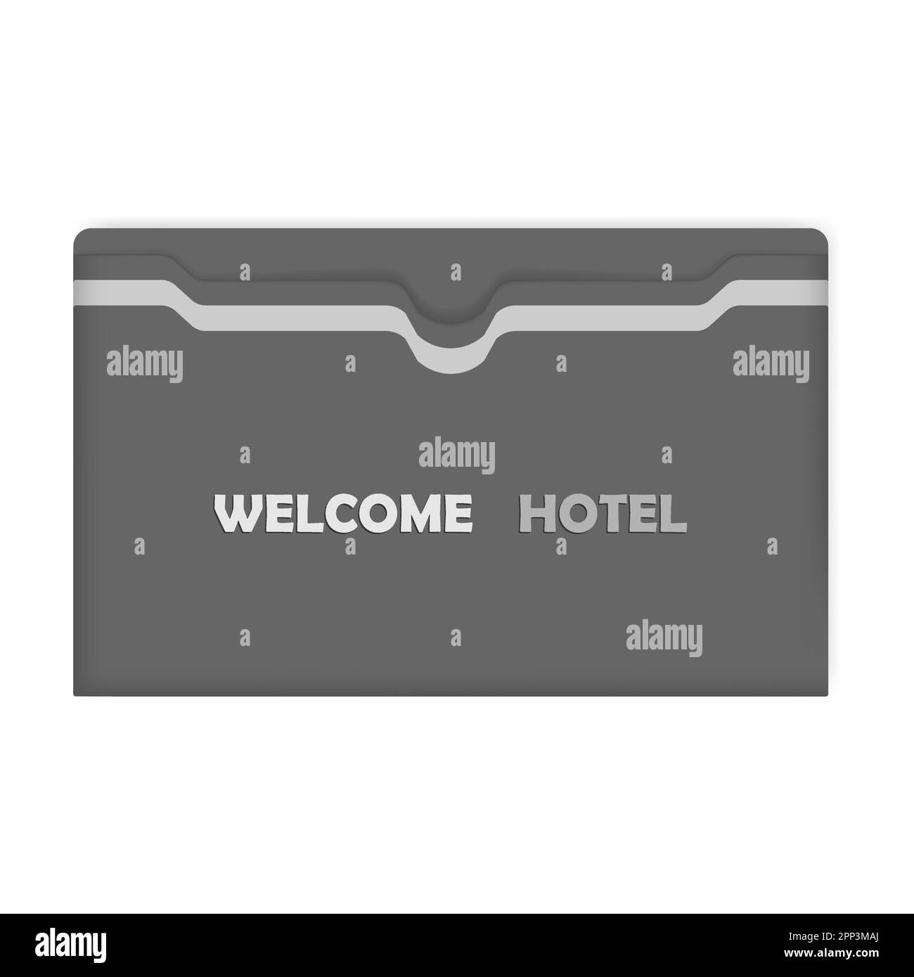 Portachiavi dell'hotel isolato su sfondo bianco. Custodia KeyCard. Busta grigia orizzontale con alloggiamento superiore. Modello vettore Illustrazione Vettoriale
