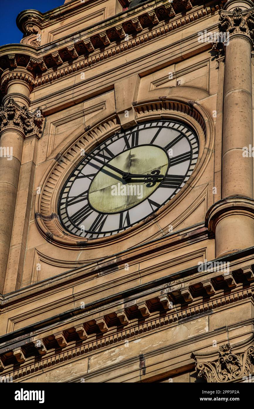 Torre dell'orologio e quadrante dell'orologio, Municipio di Melbourne, Melbourne, Victoria, Australia Foto Stock