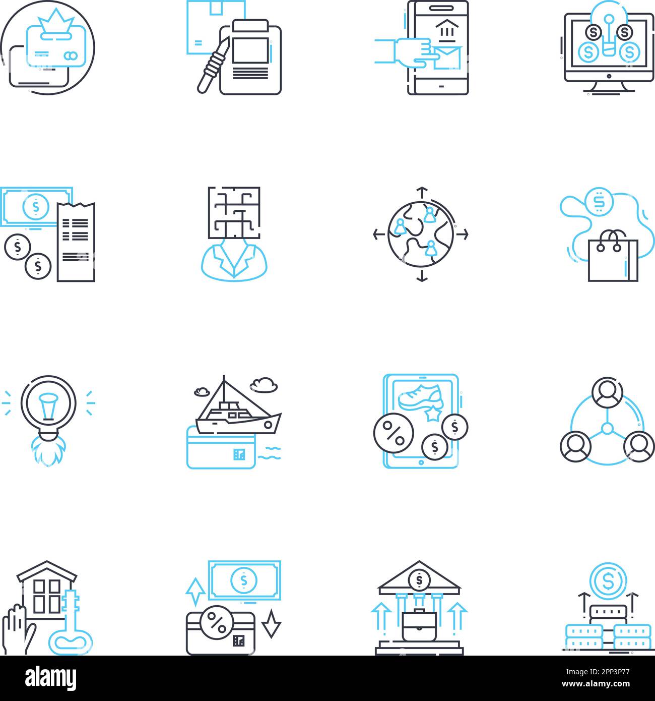 Piccole imprese prestiti lineari icone set. Finanziamento, capitale, Finanza, credito, prestito, Prestiti, vettore di linea di investimento e segnali di concetto. Scarico, supporto Illustrazione Vettoriale