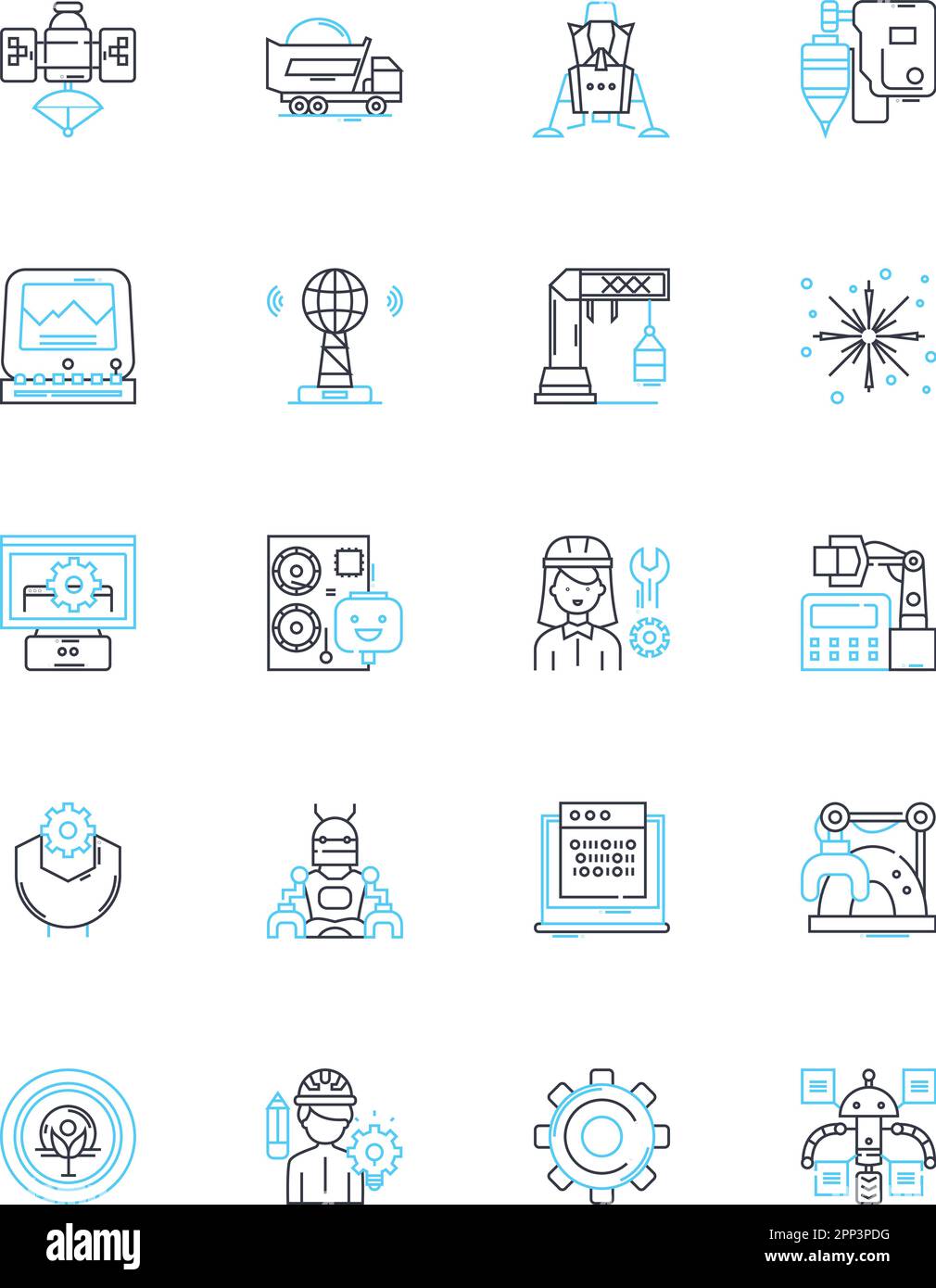 Set di icone lineari per lavori di progettazione. Tipografia, teoria del colore, Branding, creatività, innovazione, Interfaccia utente, vettore di linea di disegno di fotoricettore e segni di concetto Illustrazione Vettoriale