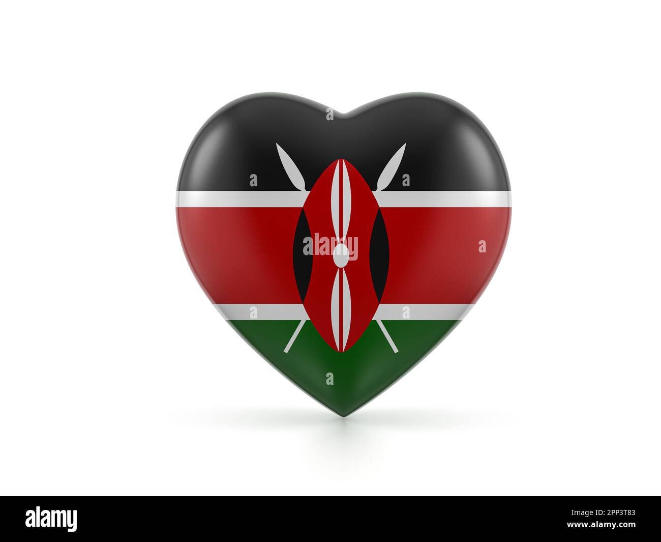 Bandiera del cuore del Kenya su sfondo bianco. illustrazione 3d. Foto Stock