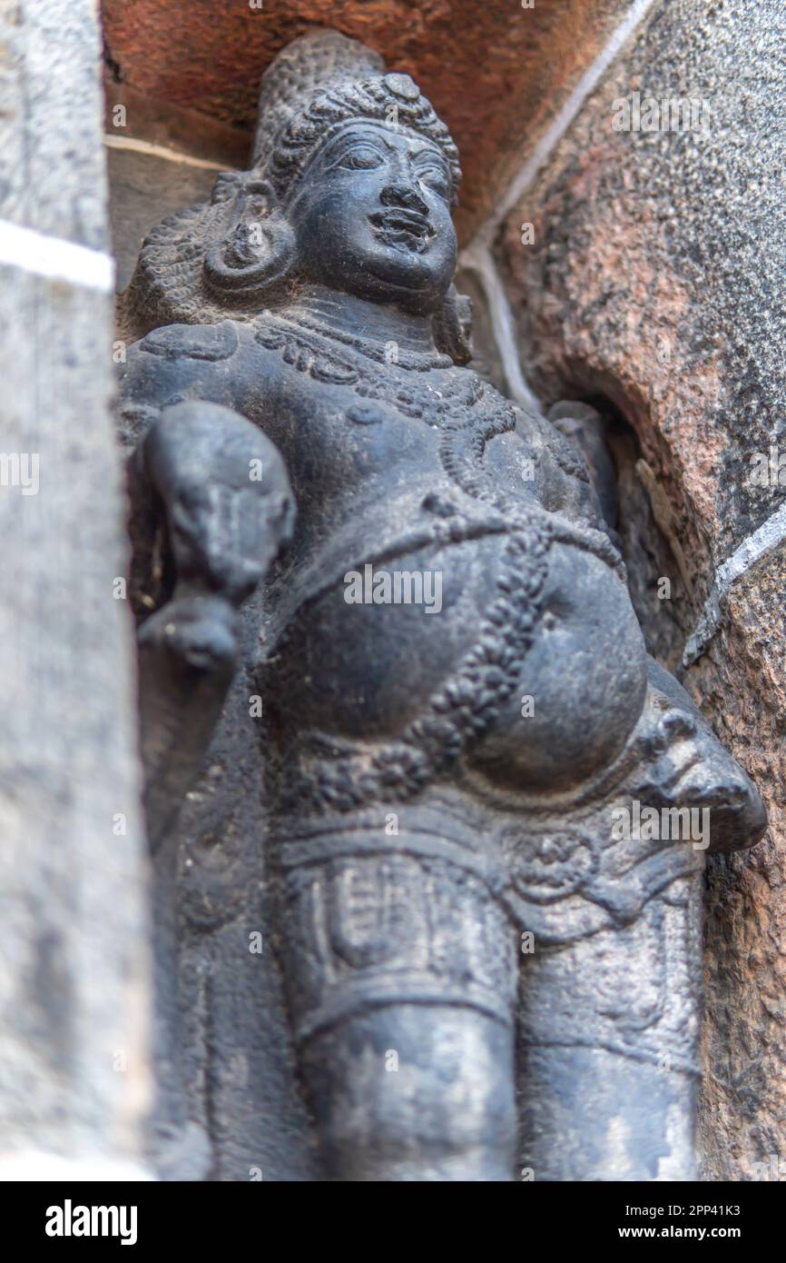 dio indù sotto forma di statua in pietra standard, situata a Chidambaram, Tamil Nadu, nell'India meridionale. Foto Stock