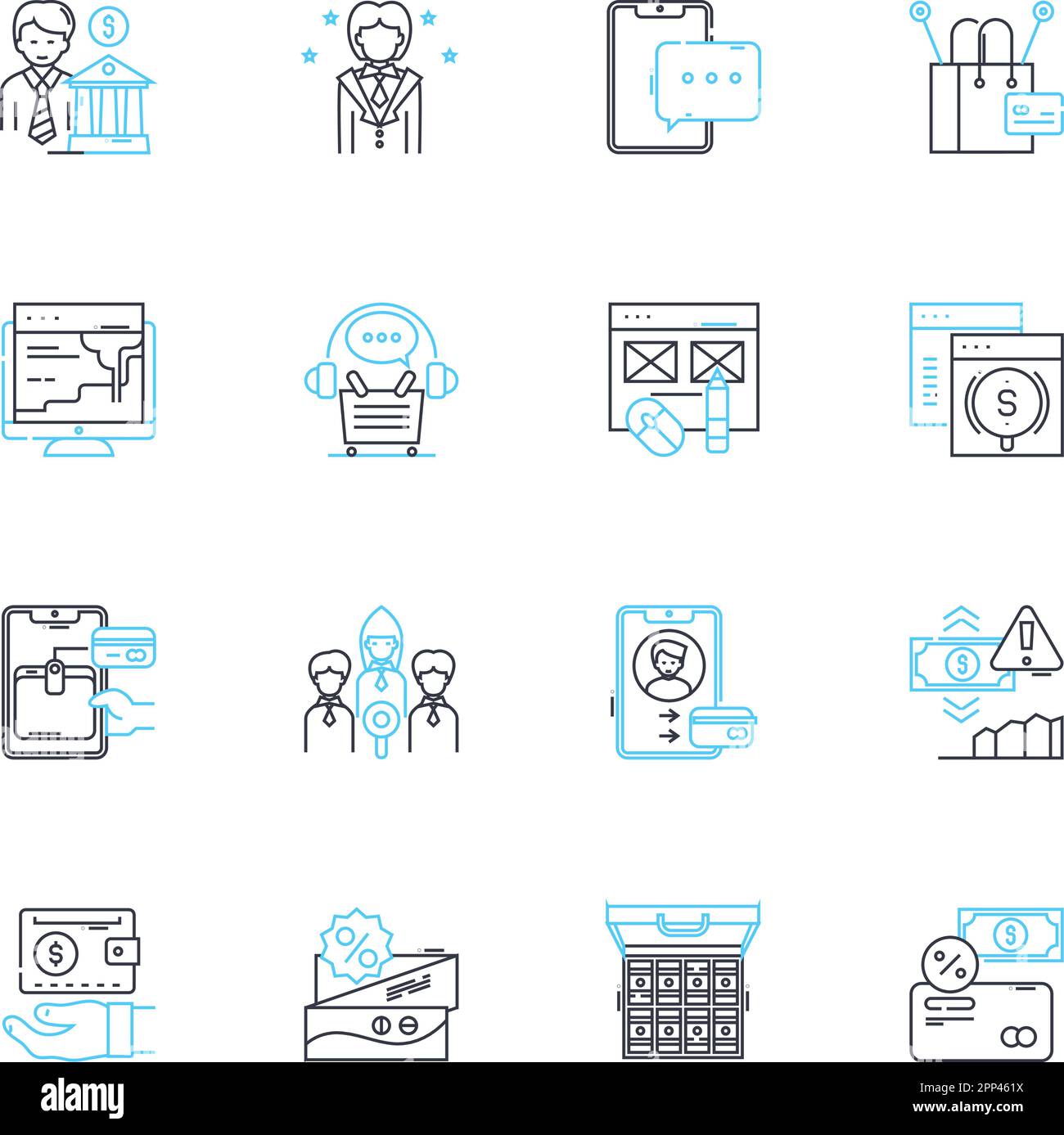 Icone lineari Cyber Economy. Digitale, Blockchain, Cryptocurrency, e-commerce, sicurezza informatica, Tecnologia, automazione di linee vettoriali e segnali concettuali Illustrazione Vettoriale