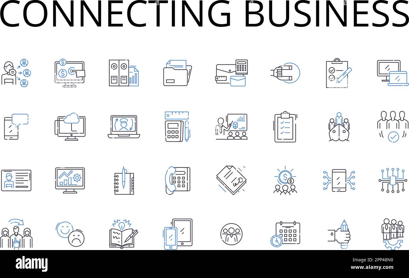 Collegamento della raccolta di icone della linea di business in corso. Nerking industria, società collaboratrici, imprese di comunicazione, imprese di partnership, Unione Illustrazione Vettoriale