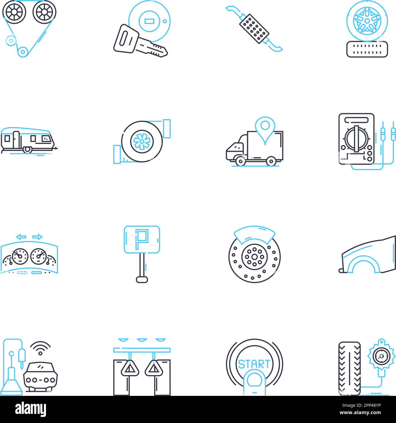 Set di icone lineari per la cura del settore automobilistico. Ceratura, lucidatura, dettaglio, verniciatura, pulizia, Manutenzione, linee petrolifere e segnali concettuali. Freni,pneumatici Illustrazione Vettoriale