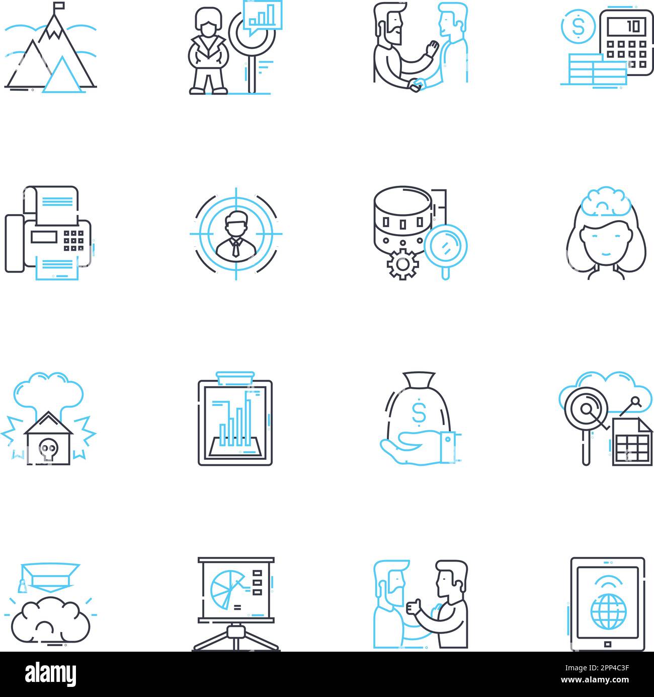 Set di icone lineari dell'area fiscale. Bilancio, fiscalità, debito, entrate, deficit, Inflazione, vettore di linea di capitale e segnali di concetto. Spese, frodi, audit Illustrazione Vettoriale