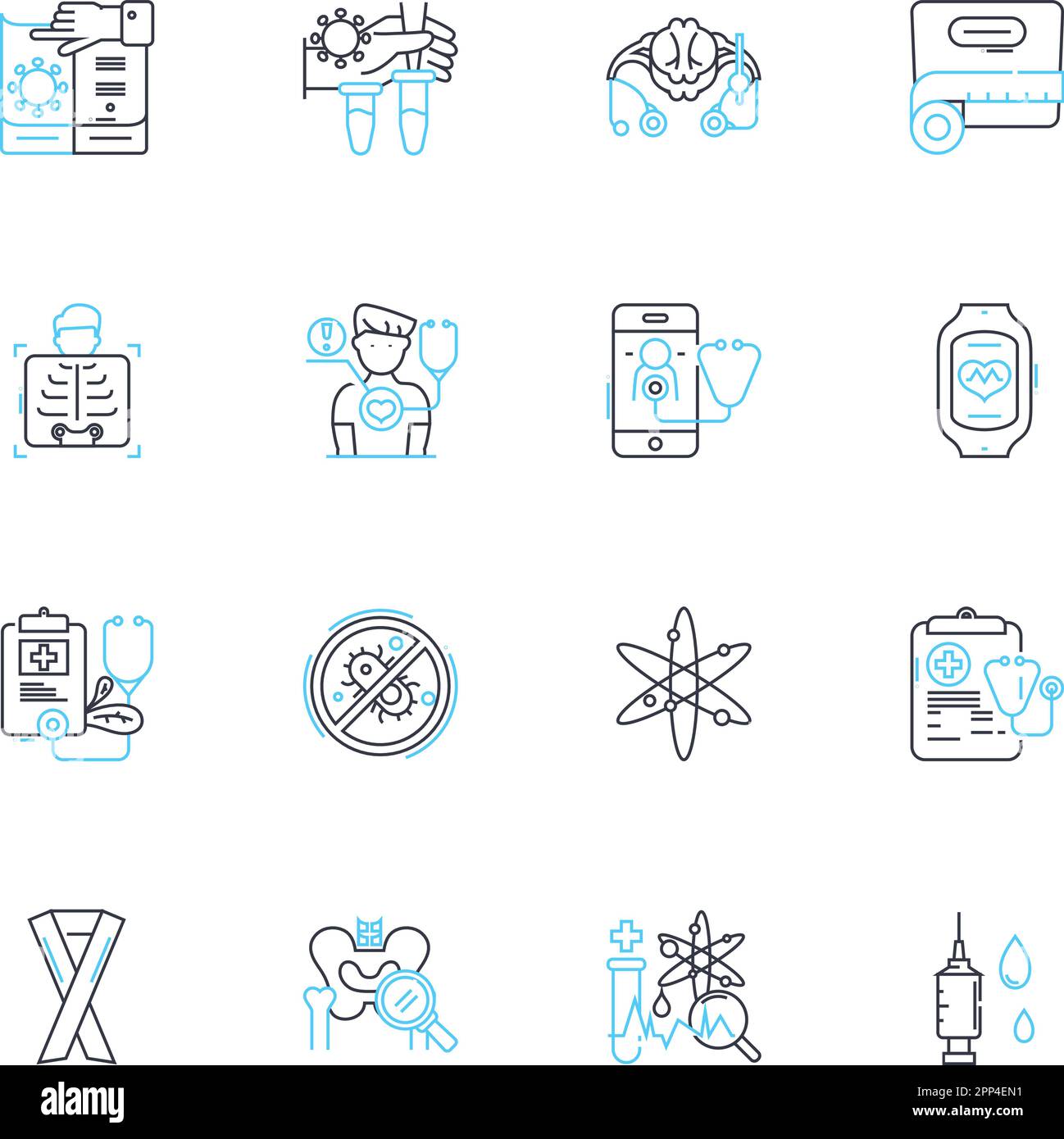 Set di icone lineari Telemedicine Service. Virtuale, online, remoto, TeleHealth, e-Health, Telefare, Telemonitoring line vector e concept signs Illustrazione Vettoriale