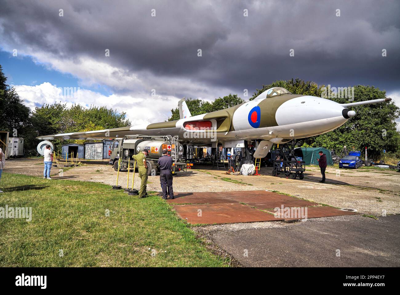 Aereo da bombardiere Avro Vulcan B2; XM655; aeroporto di Wellesbourne; nr. Stratford Upon Avon; Inghilterra Regno Unito Foto Stock