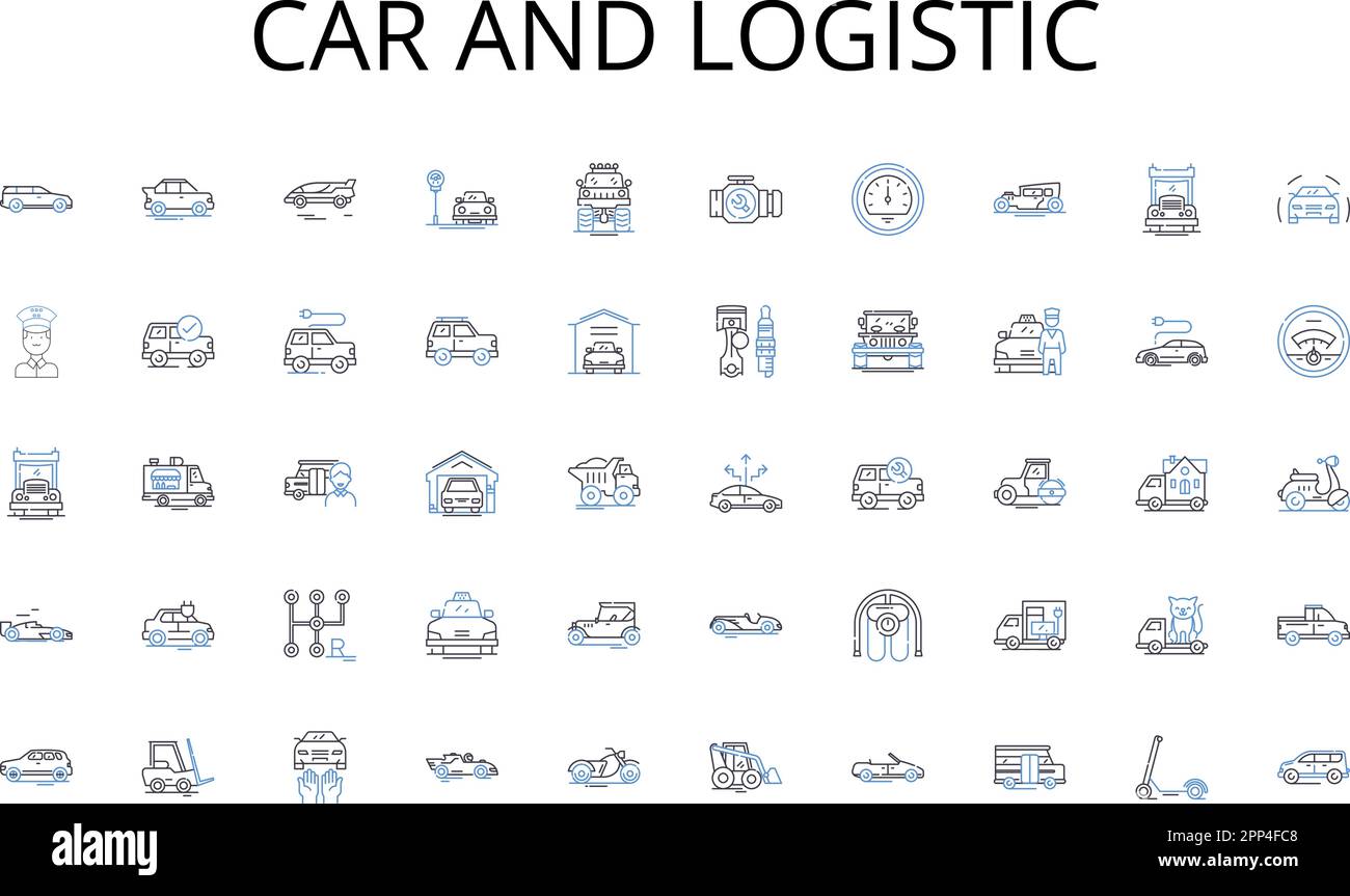 Collezione di icone per auto e linee logistiche. Analisi, valutazione, valutazione, critica, esame, Feedback, vettore di ispezione e illustrazione lineare Illustrazione Vettoriale