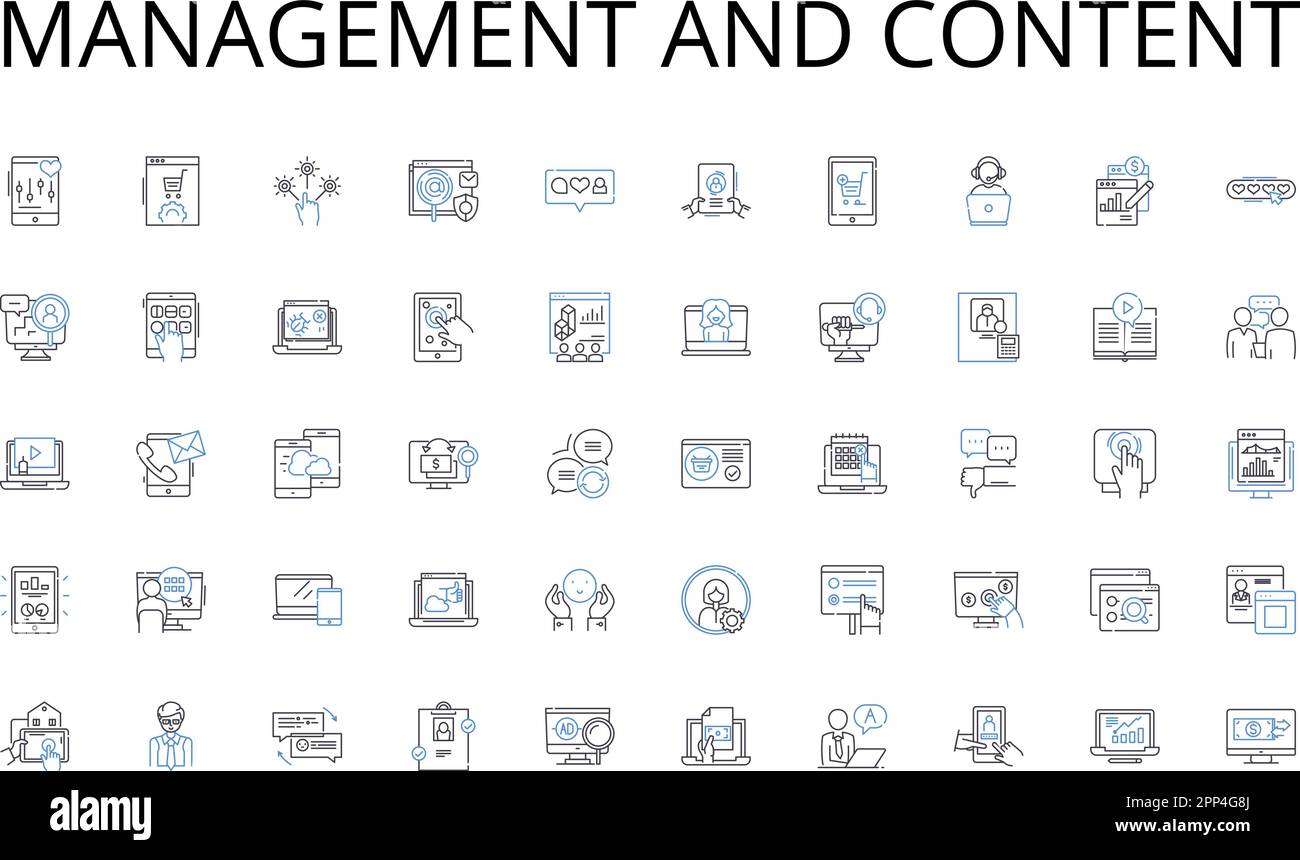 Raccolta di icone della riga di gestione e di contenuto. Clienti, utenti, clienti, consumatori, ospiti, Acquirenti, abbonati vettore e illustrazione lineare Illustrazione Vettoriale