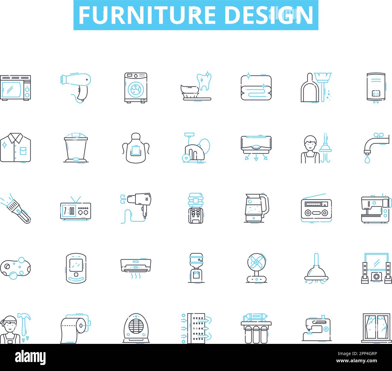Set di icone lineari per il design di mobili. Ergonomia, minimalismo, modularità, sostenibilità, funzionalità, Estetica, artigianato vettore di linea e. Illustrazione Vettoriale