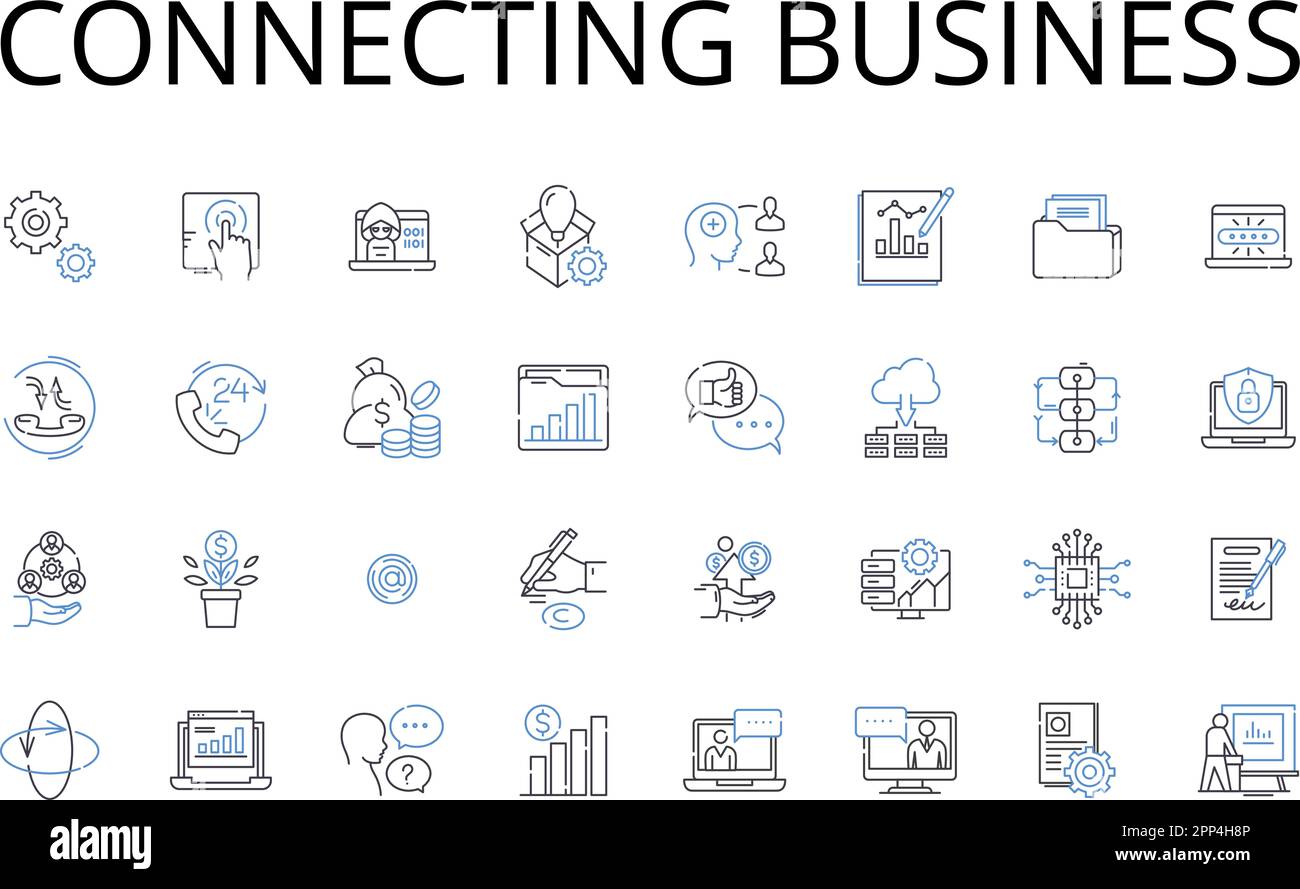 Collegamento della raccolta di icone della linea di business in corso. Nerking industria, società collaboratrici, imprese di comunicazione, imprese di partnership, Unione Illustrazione Vettoriale