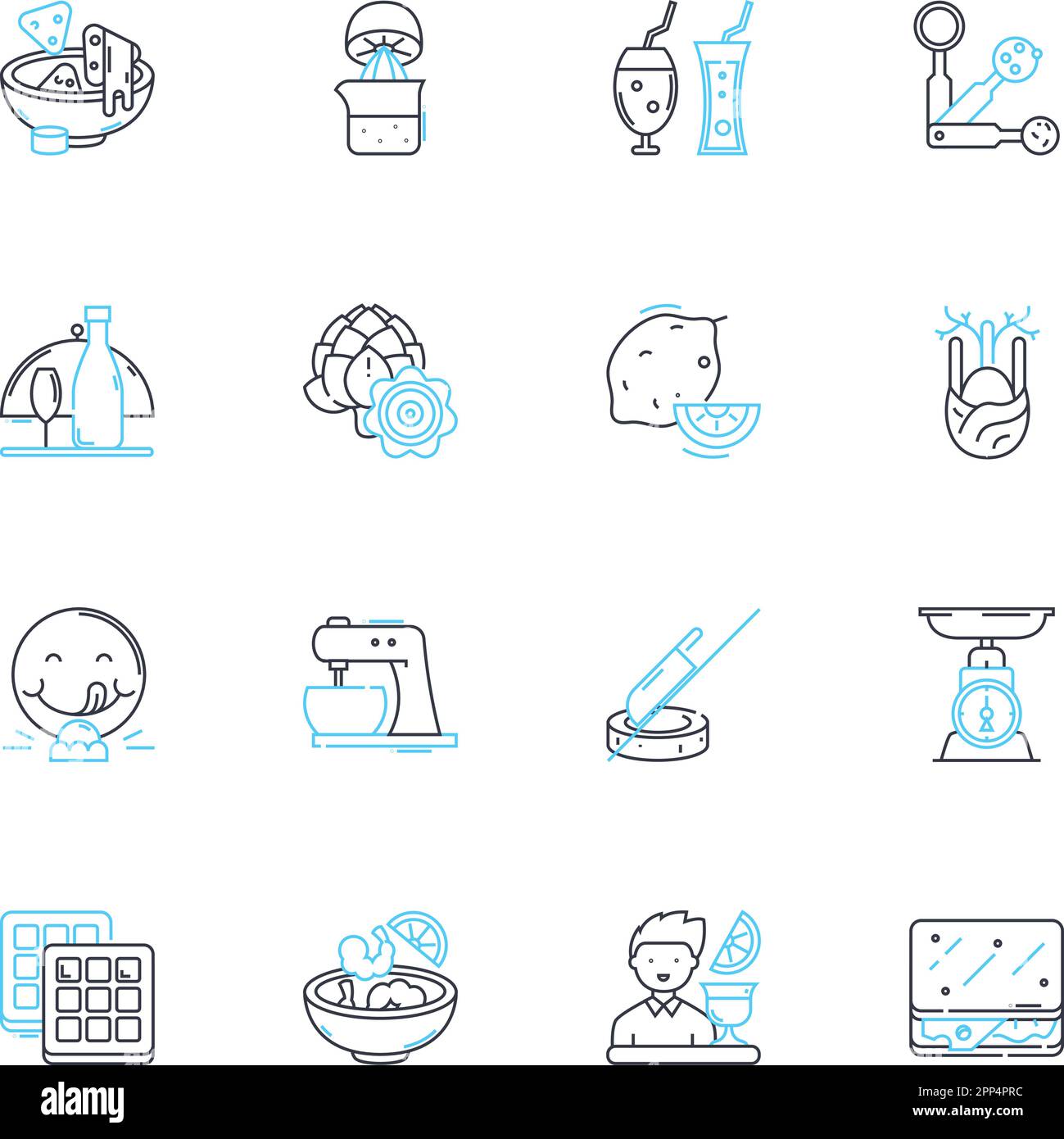 Set di icone lineari per servizi di ristorazione. Ospitalità, cucina, Catering, Menù, Presentazione, Raffinata cucina, linee di ingredienti e segnali concettuali. Igiene Illustrazione Vettoriale