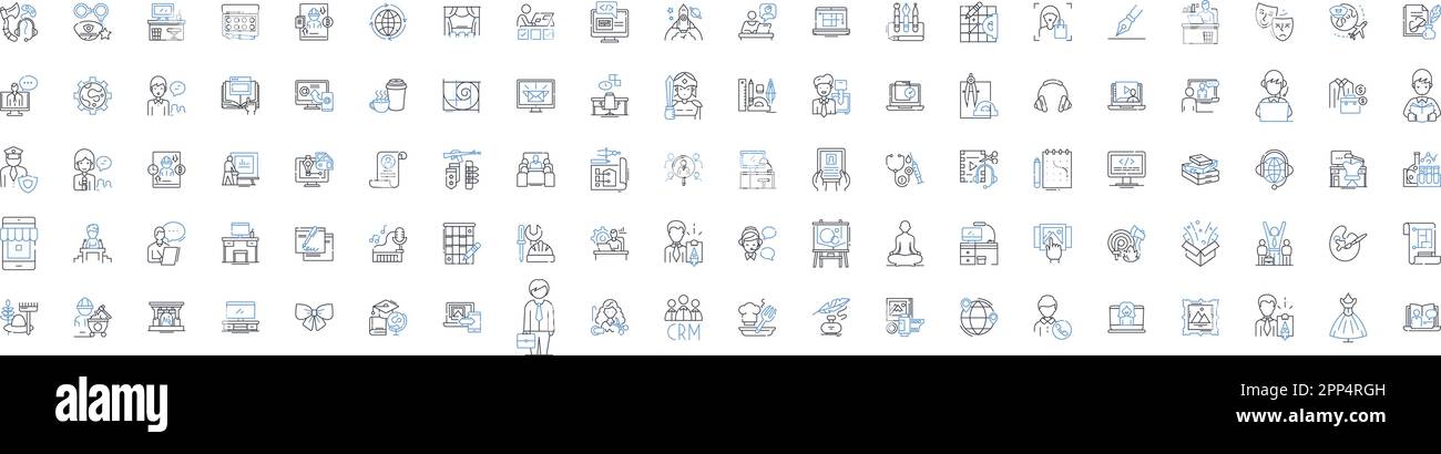 Linea imprenditore online collezione di icone. Digitale, virtuale, e-commerce, Avvio, Blogging, Freelance, vettore di marketing e illustrazione lineare Illustrazione Vettoriale