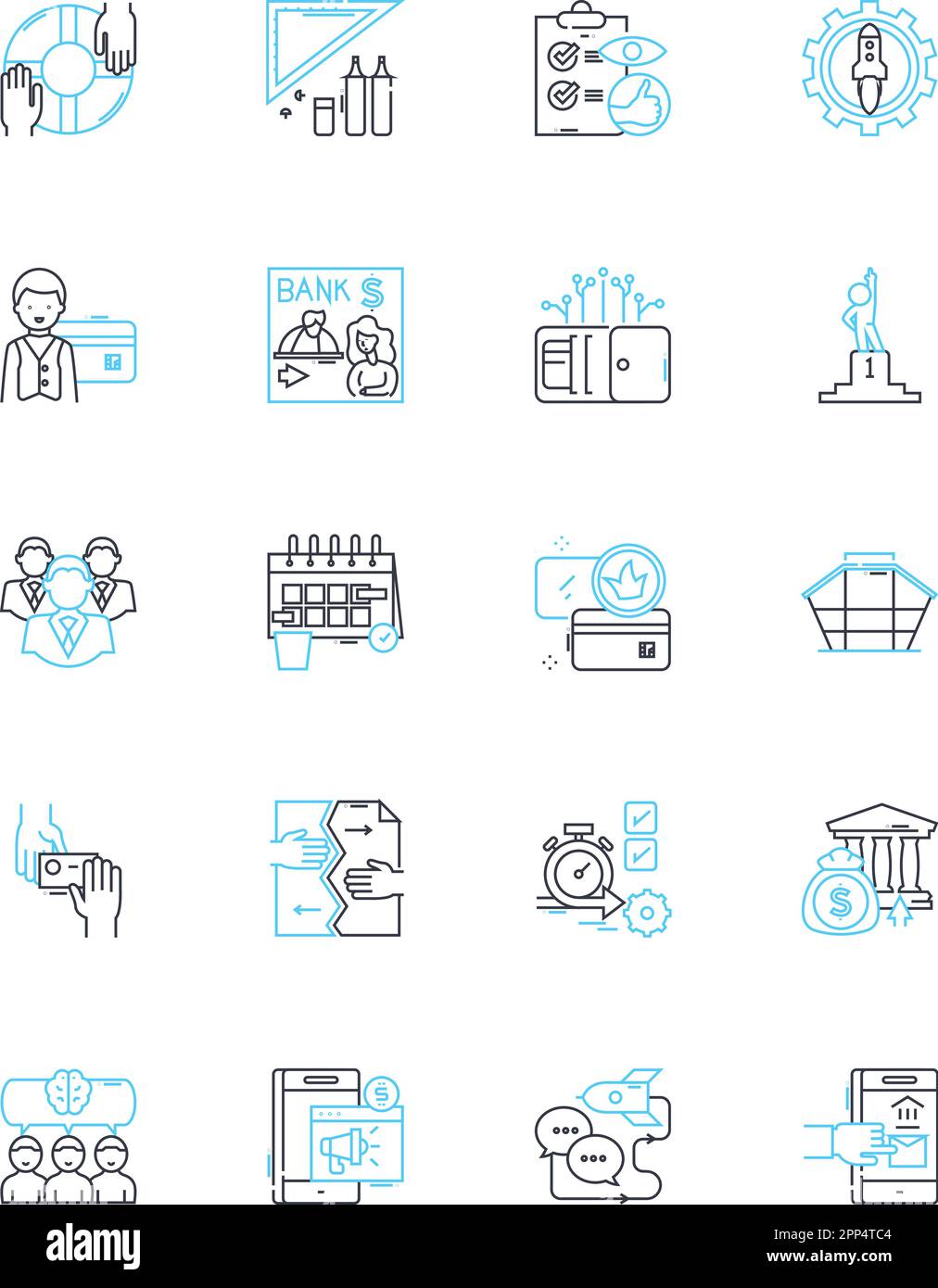 Set di icone lineari per la pianificazione dello spazio in ufficio. Ergonomia, Mobili, Layout, collaborazione, produttività, Illuminazione, vettore di linea di rumore e segnali concettuali Illustrazione Vettoriale