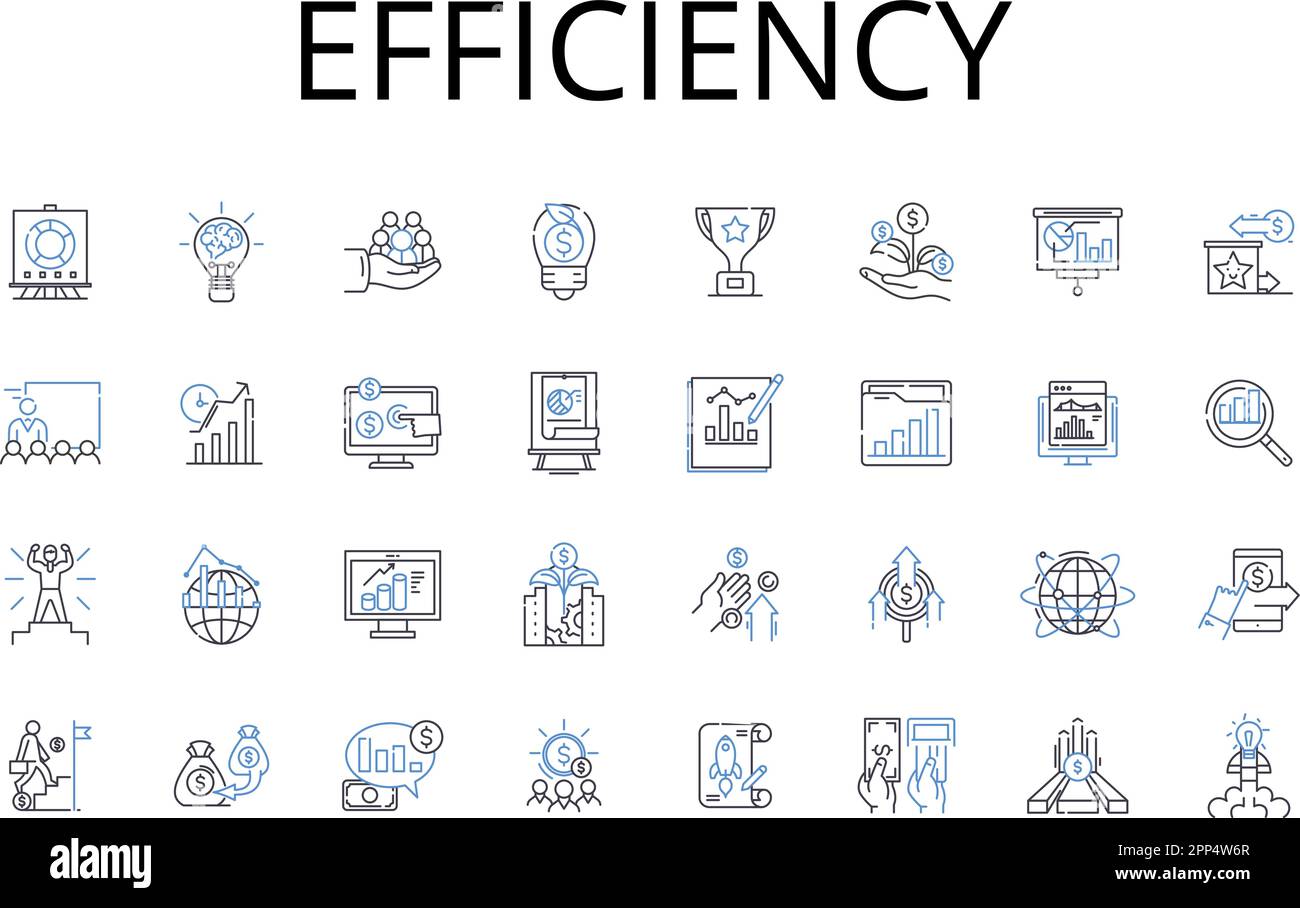 Collezione di icone della linea di efficienza. Rapidità, produttività, tempestività, competenza, competenza, Agilità, velocità vettoriale e illustrazione lineare Illustrazione Vettoriale