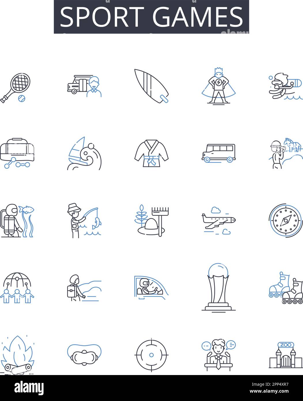 Giochi sportivi linea icone collezione. Concorsi sportivi, eventi sportivi, attività competitive, competizioni fisiche, concorsi fisici, Playoff Illustrazione Vettoriale