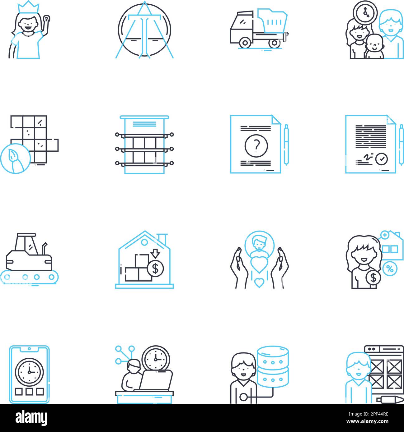Set di icone lineari del personale di telelavoro. Remoto, basato su casa, virtuale, online, distanza, Telelavoro, vettore di linea lavoro-da-casa e segnali concettuali Illustrazione Vettoriale