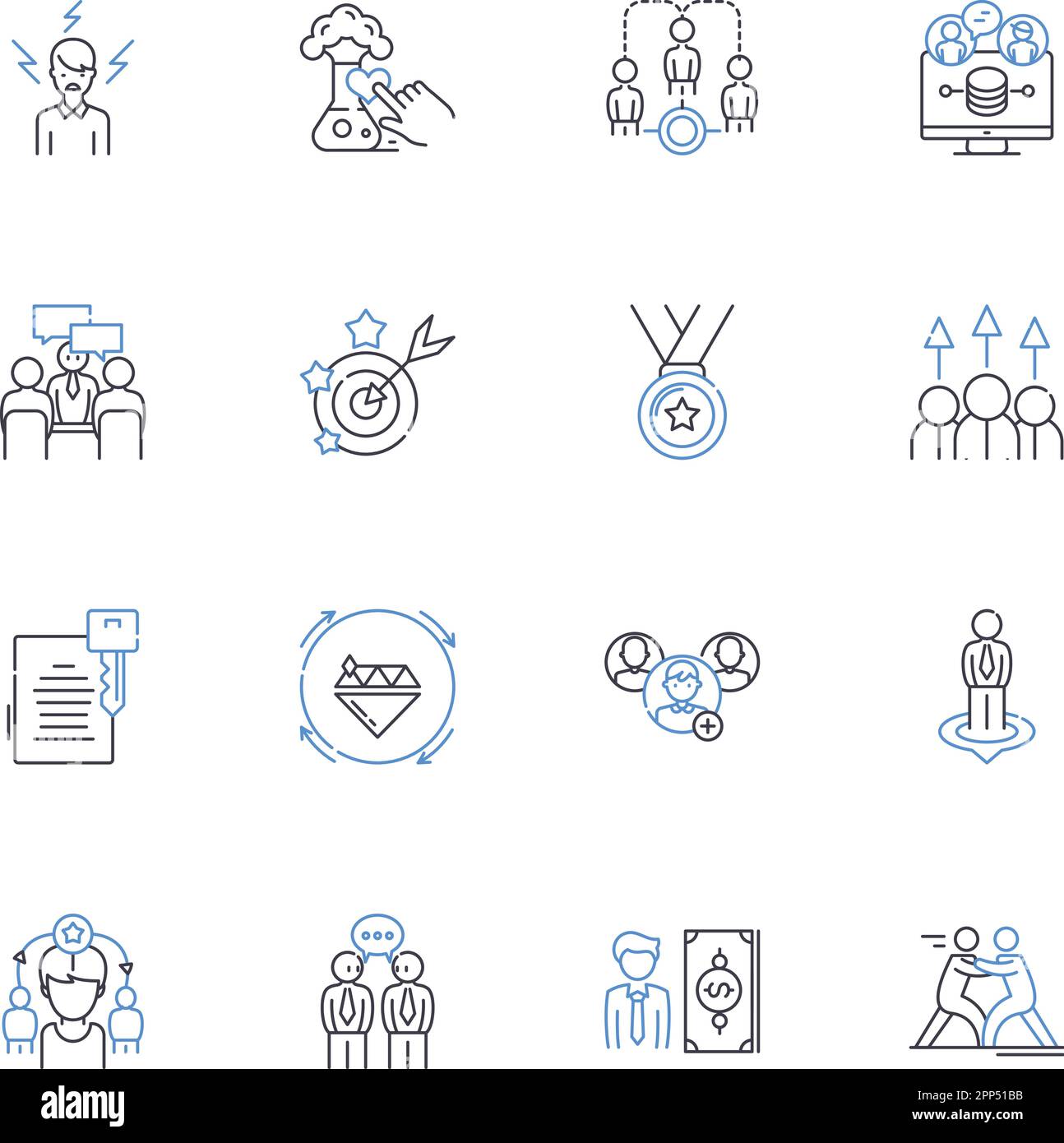 Collezione di icone della linea officina della società. Diversità, inclusione, uguaglianza, Empowerment, Comunità, Attivismo, vettore di collaborazione e illustrazione lineare Illustrazione Vettoriale