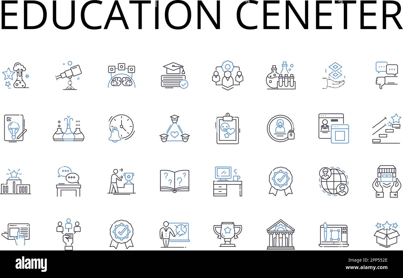 Educazione linea ceneter icone collezione. Centro di apprendimento, Istituto di formazione, Centro di studio, Knowledge base, Accademia di competenze, Centro di intelligence, Tutoring Illustrazione Vettoriale