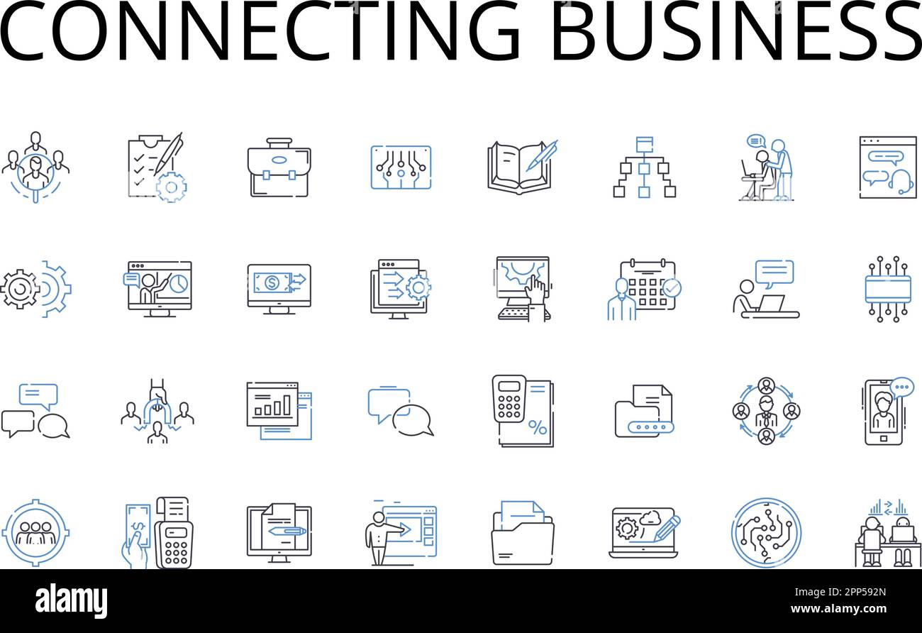 Collegamento della raccolta di icone della linea di business in corso. Nerking industria, società collaboratrici, imprese di comunicazione, imprese di partnership, Unione Illustrazione Vettoriale