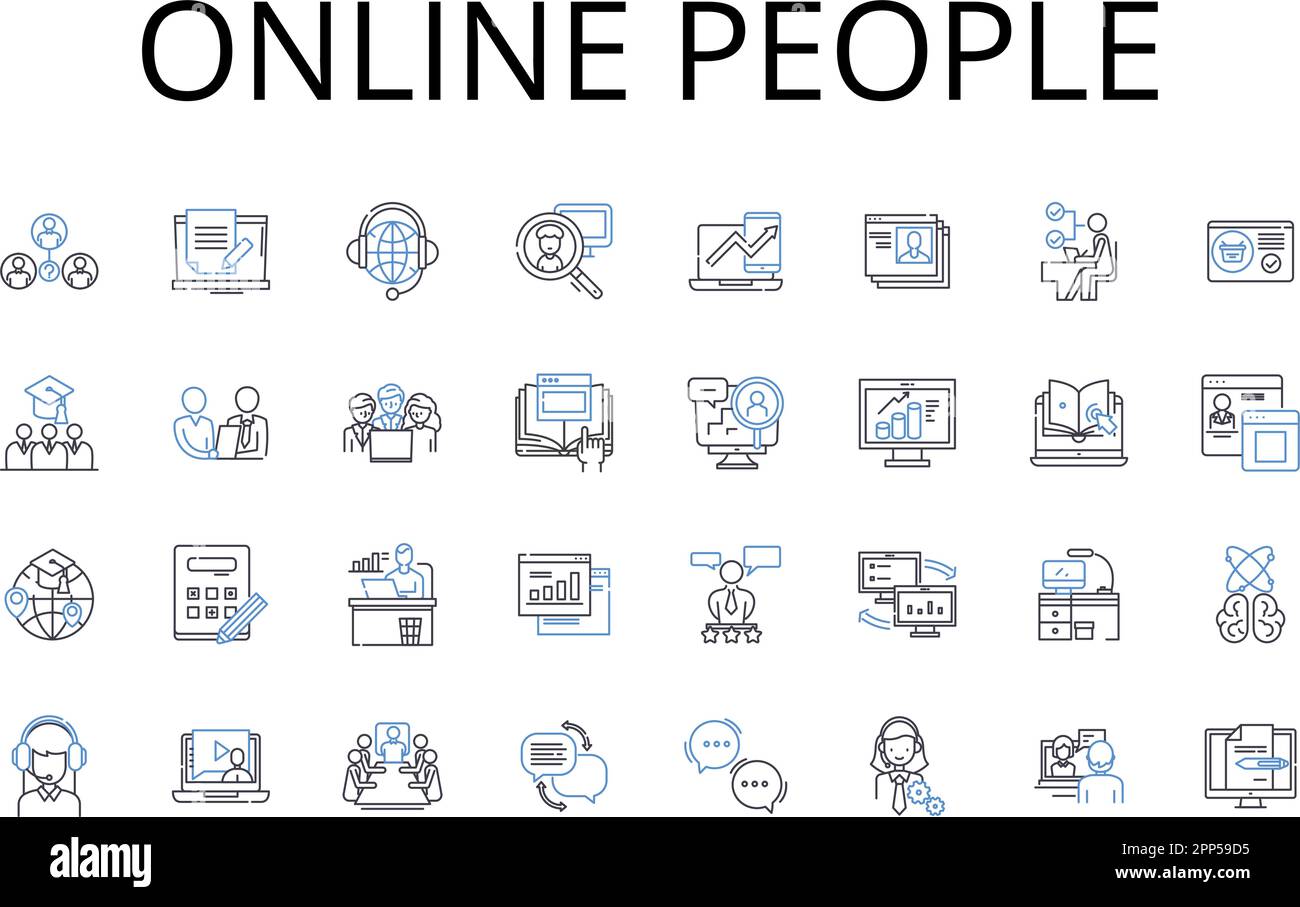 Raccolta icone linea persone online. Cittadini digitali, utenti Internet, Cyber populace, pubblico Web, comunità virtuale, Netizens, vettore di gente in linea Illustrazione Vettoriale