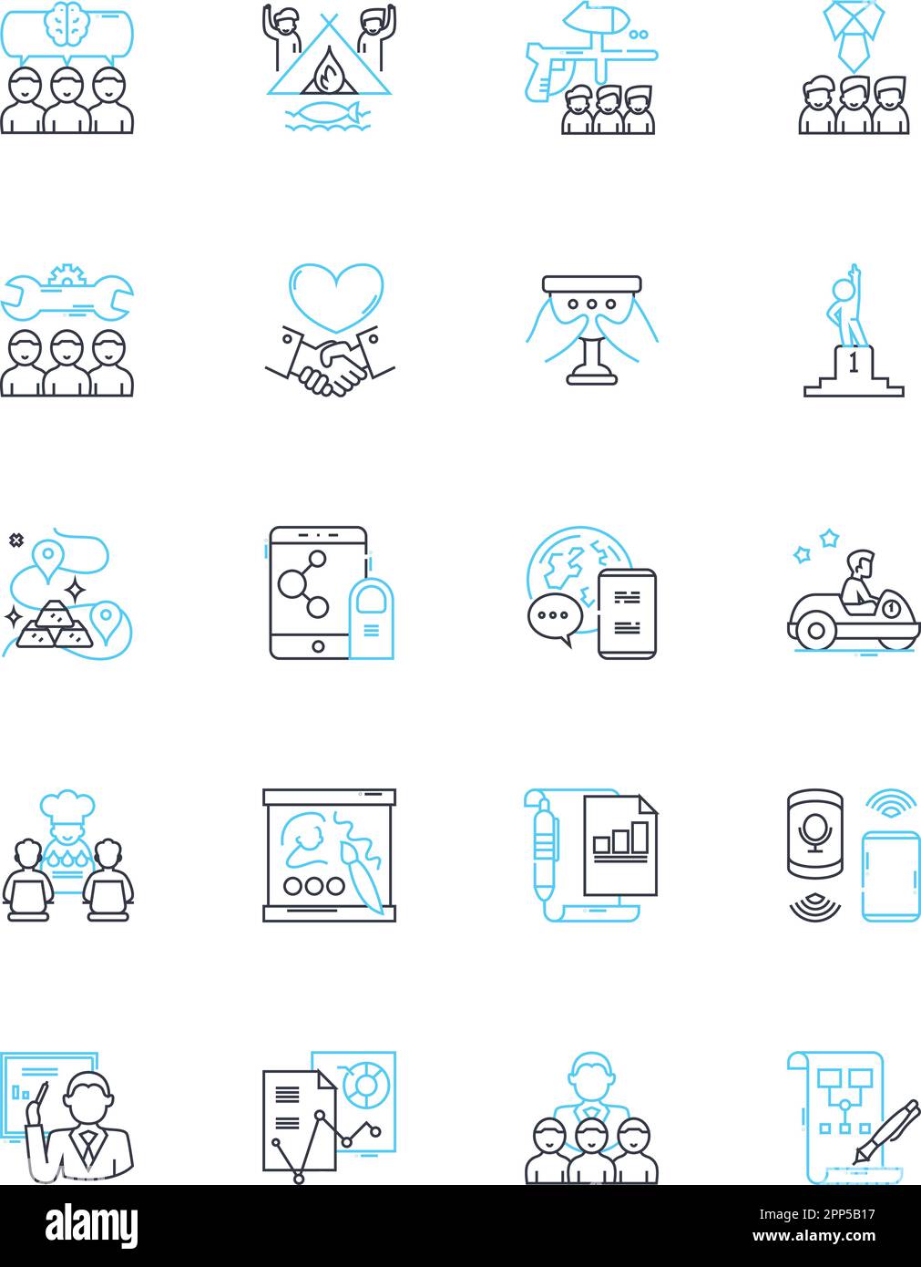 Set di icone lineari unità coesive. Collaborazione, unità, sinergia, coesione, fiducia, Affidabilità, vettore di linea di comunicazione e segnali concettuali. Supporto Illustrazione Vettoriale