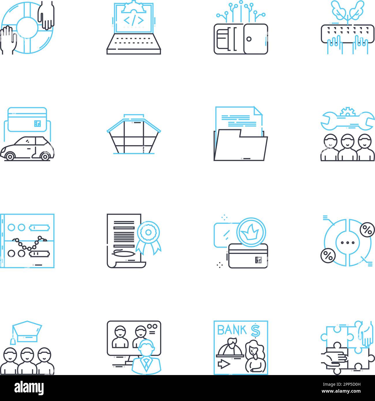 Set di icone lineari per la pianificazione dello spazio in ufficio. Ergonomia, Mobili, Layout, collaborazione, produttività, Illuminazione, vettore di linea di rumore e segnali concettuali Illustrazione Vettoriale