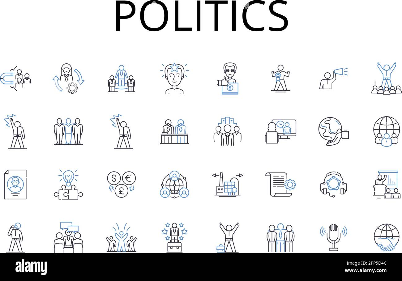 Collezione icone linea politica. Affari governativi, statecraft, Affari pubblici, società civica, scienza politica, Interesse nazionale, Politica pubblica Illustrazione Vettoriale
