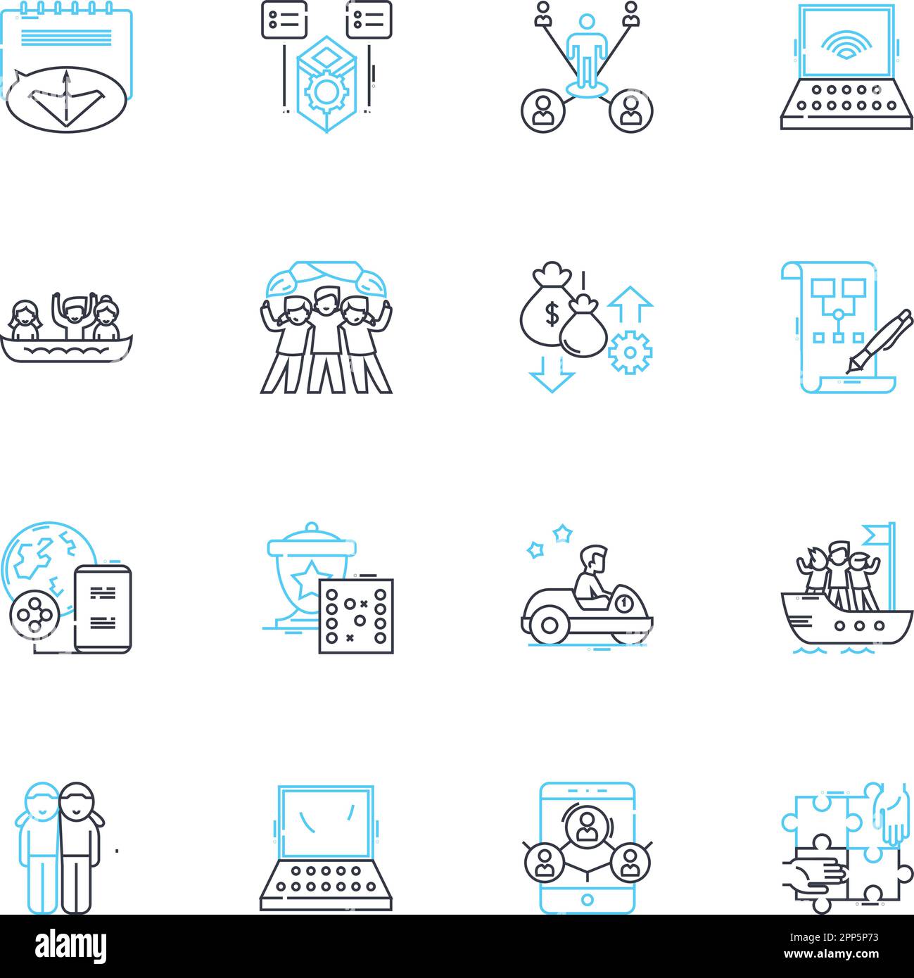 Set di icone lineari unità coesive. Collaborazione, unità, sinergia, coesione, fiducia, Affidabilità, vettore di linea di comunicazione e segnali concettuali. Supporto Illustrazione Vettoriale