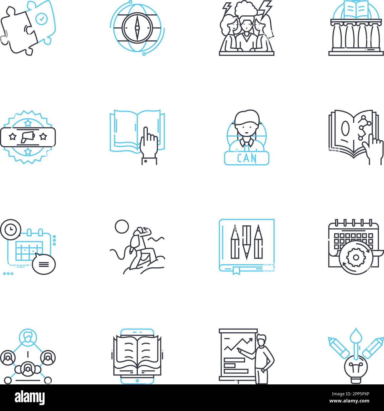 Set di icone lineari per l'educazione su Internet. E-learning, online, digitale, basato sul Web, a distanza, Segnali virtuali, vettoriali e concettuali di linea Cyber. NET, Multimedia Illustrazione Vettoriale