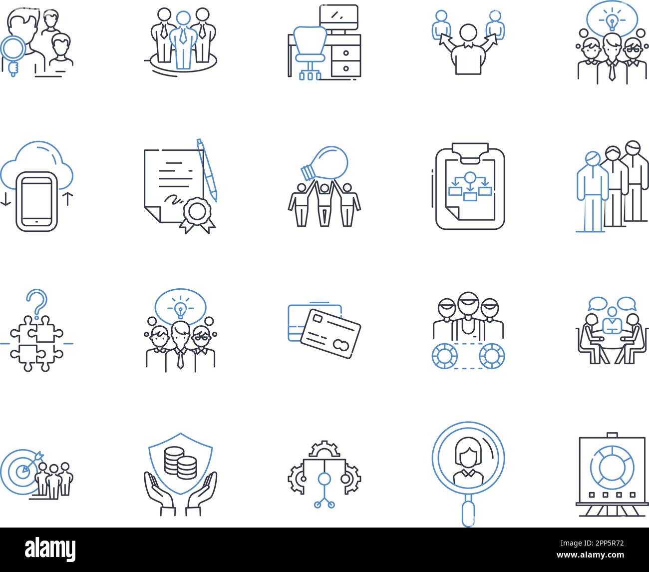 Raccolta icone linea consulenza prestazioni. Ottimizzazione, analisi, valutazione, diagnostica, valutazione, Consulenza, strategia vettoriale e lineare Illustrazione Vettoriale