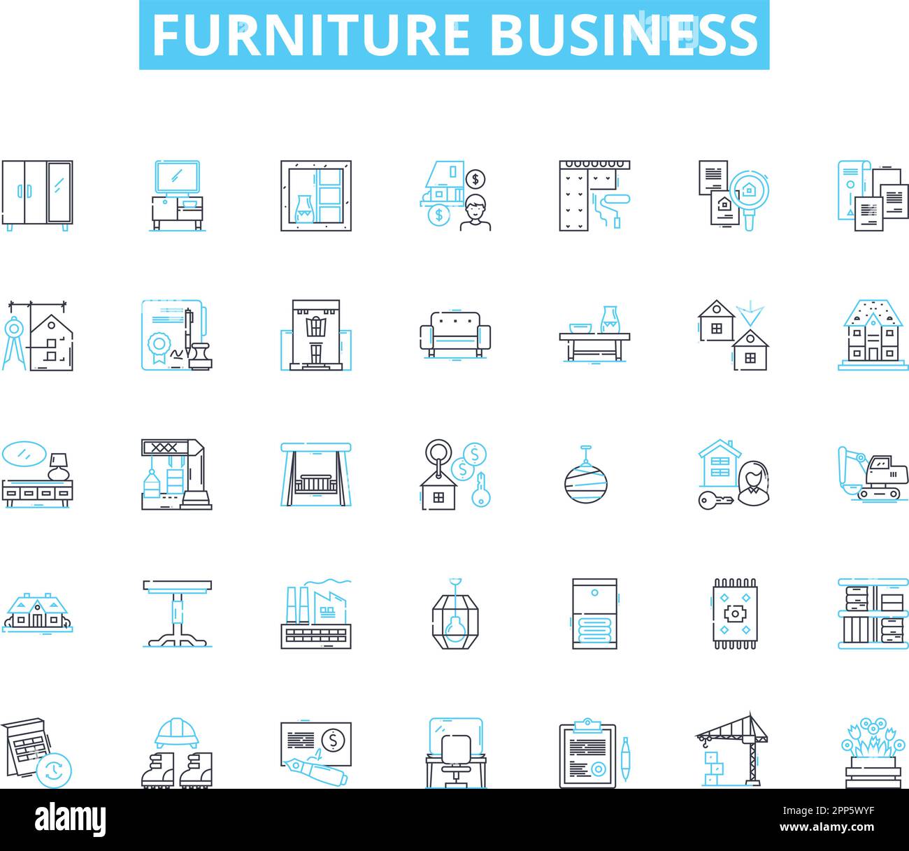Set di icone lineari business mobili. Qualità, comfort, durata, stile, eleganza, Raffinatezza, design vettoriale e concept signs Illustrazione Vettoriale