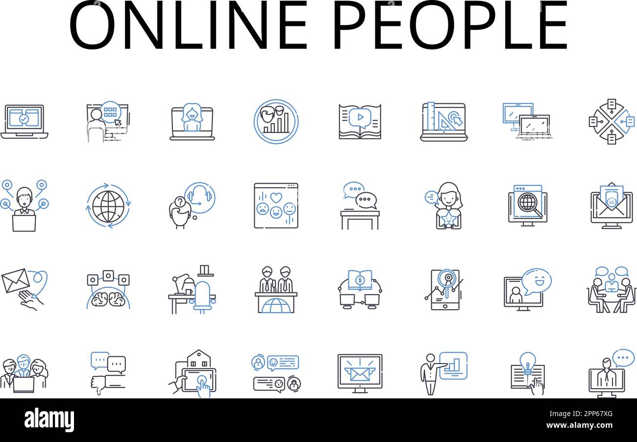 Raccolta icone linea persone online. Cittadini digitali, utenti Internet, Cyber populace, pubblico Web, comunità virtuale, Netizens, vettore di gente in linea Illustrazione Vettoriale