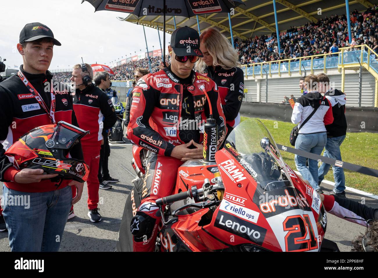 NÂ°21 Michael Ruben Rinaldi Ducati Panigale V4R ARUBA.IT Racing -Ducati durante il Campionato Mondiale FIM Superbike 2023 - Race1, World Superbike - SBK ad Assen, Olanda, 22 2023 aprile Foto Stock