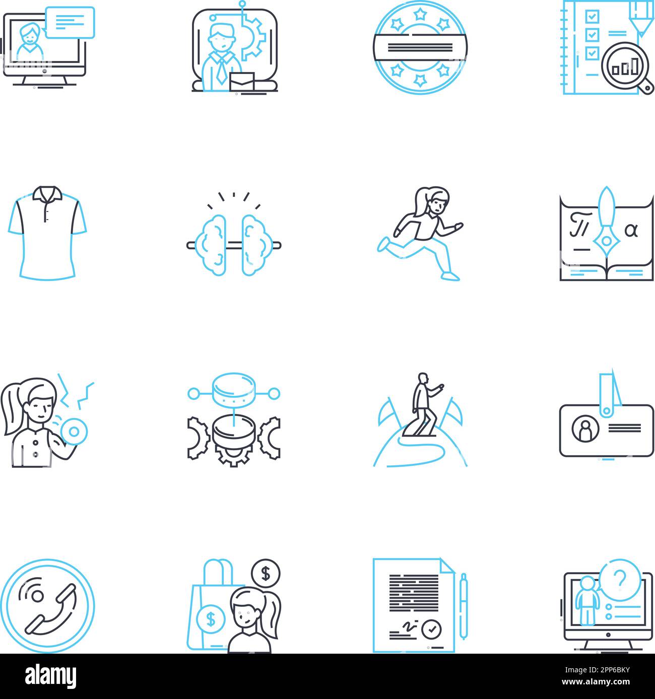 Set di icone lineari per prodotti cartacei. Statiry, notebook, diario, giornale, carta intestata, Blocco note, tracciamento del vettore di linea della carta e segnali concettuali. Carta per copie Illustrazione Vettoriale