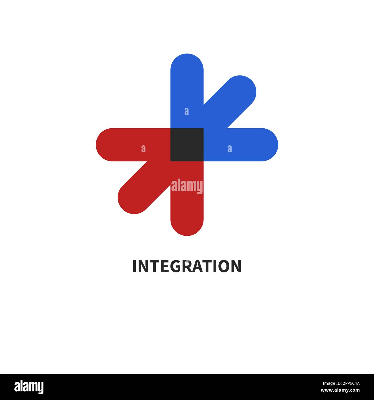Logo con due frecce, freccia rossa e blu, icona business. Opposizione, cooperazione, concetto di collaborazione Illustrazione Vettoriale