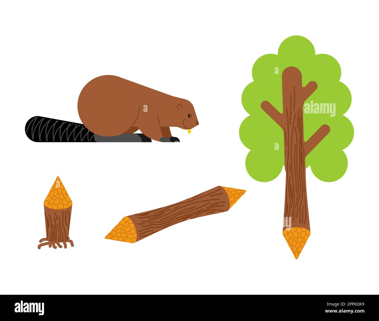 Beaver e albero. Roditore palude e diga Illustrazione Vettoriale