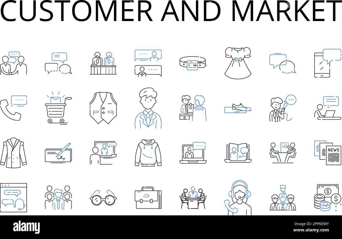 Collezione di icone del cliente e della linea di mercato. Consumatore, clientela, Patroni, acquirenti, acquirenti, Utenti, utenti finali, illustrazione vettoriale e lineare. Pubblico Illustrazione Vettoriale
