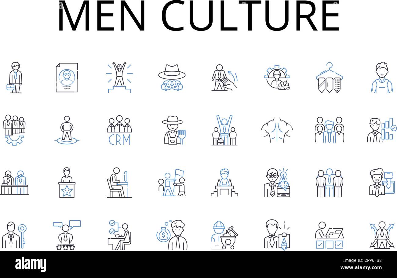 Collezione icone linea cultura uomo. Società delle donne, tradizione dei bambini, costumi anziani, eredità familiare, etica dei dipendenti, Valori dei cittadini, leader Illustrazione Vettoriale