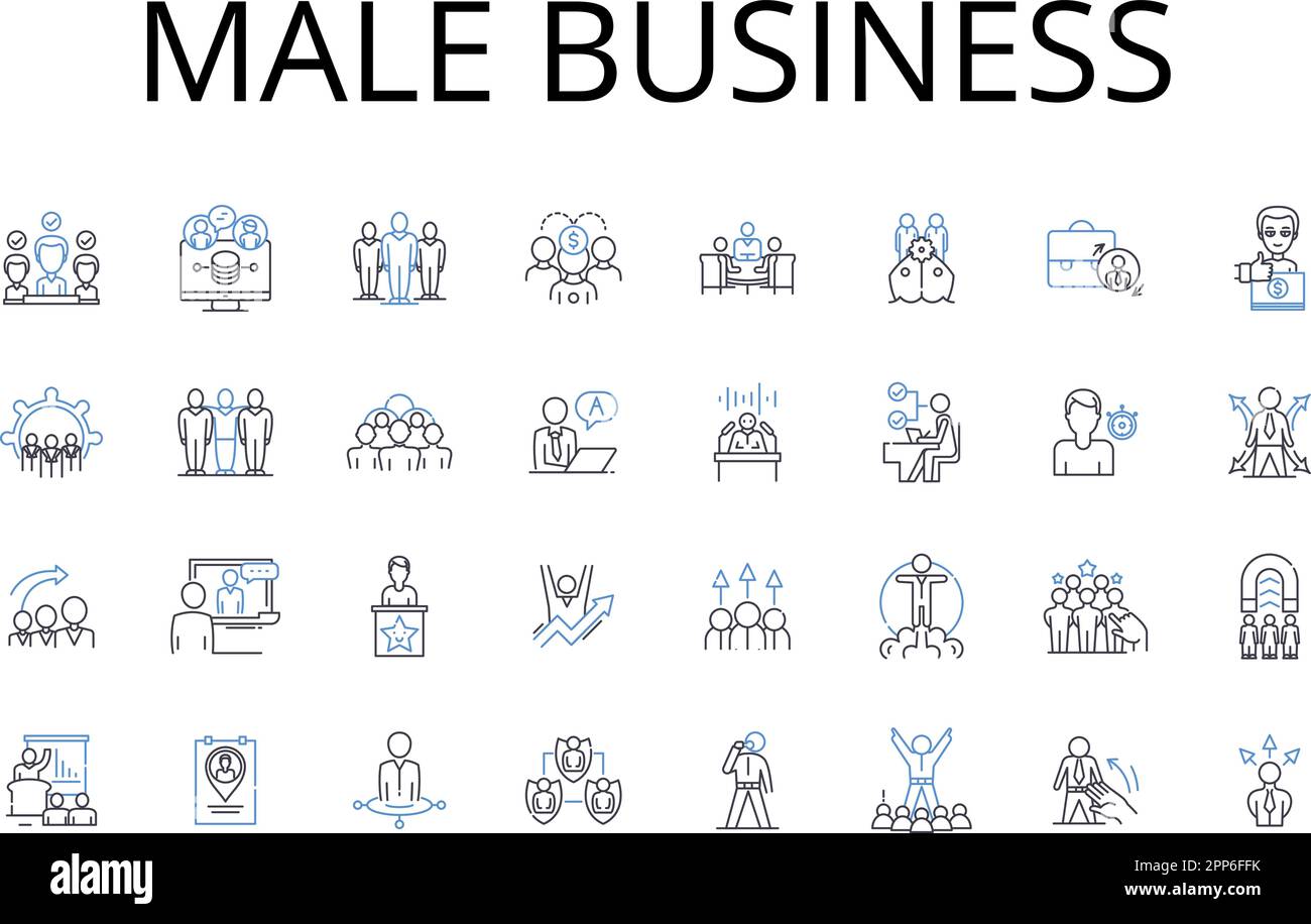Collezione di icone business line maschile. Impresa maschile, commercio maschile, industria maschile, settore di Blokes, rapporti tra ragazzi, Manly commercio Illustrazione Vettoriale