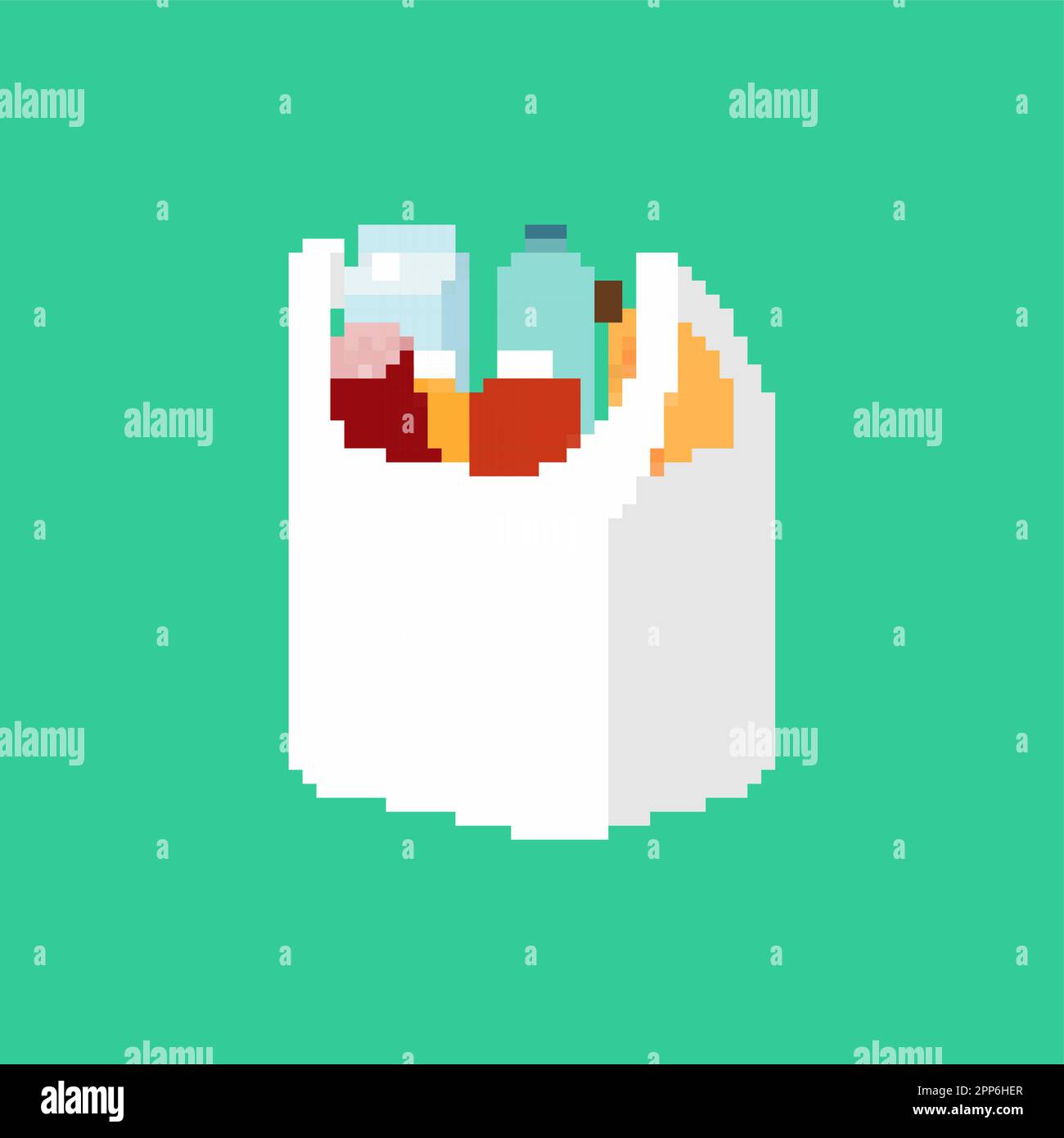 Pacchetto completo cibo pixel art isolato. Cibo a 8 bit pixelato. Illustrazione vettoriale Illustrazione Vettoriale