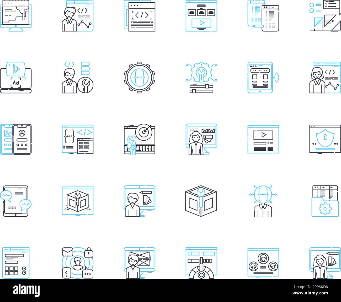 Set di icone lineari di social marketing. Coinvolgimento, virale, hashtag, Influencer, condivisibile, Memi, vettore di linea di impegno e segnali concettuali. Autenticità Illustrazione Vettoriale